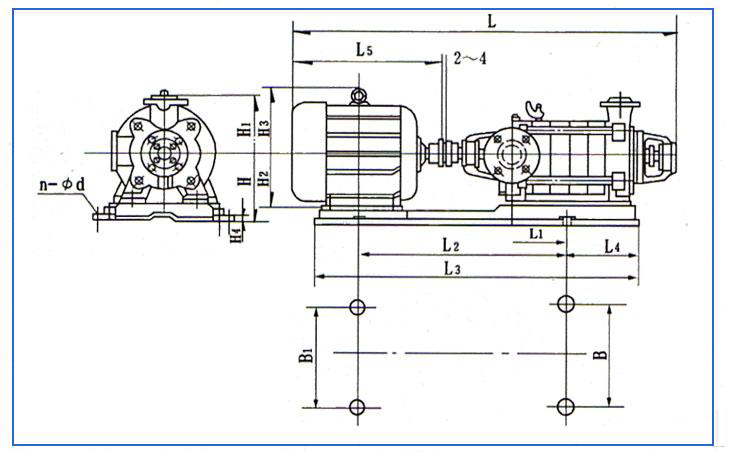 D、DG型臥式多級離心泵安裝結構圖
